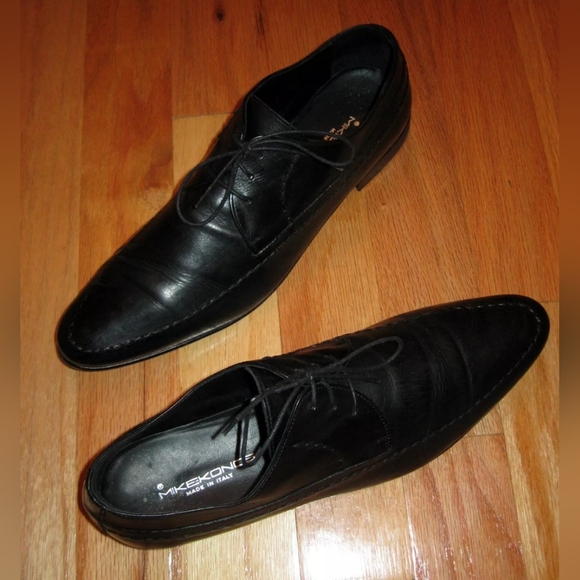 MIKE KONOS MENS BLACK LEATHER THICK STITCH DRESS OXFORDS SIZE 13 MADE IN ITALY main image 6